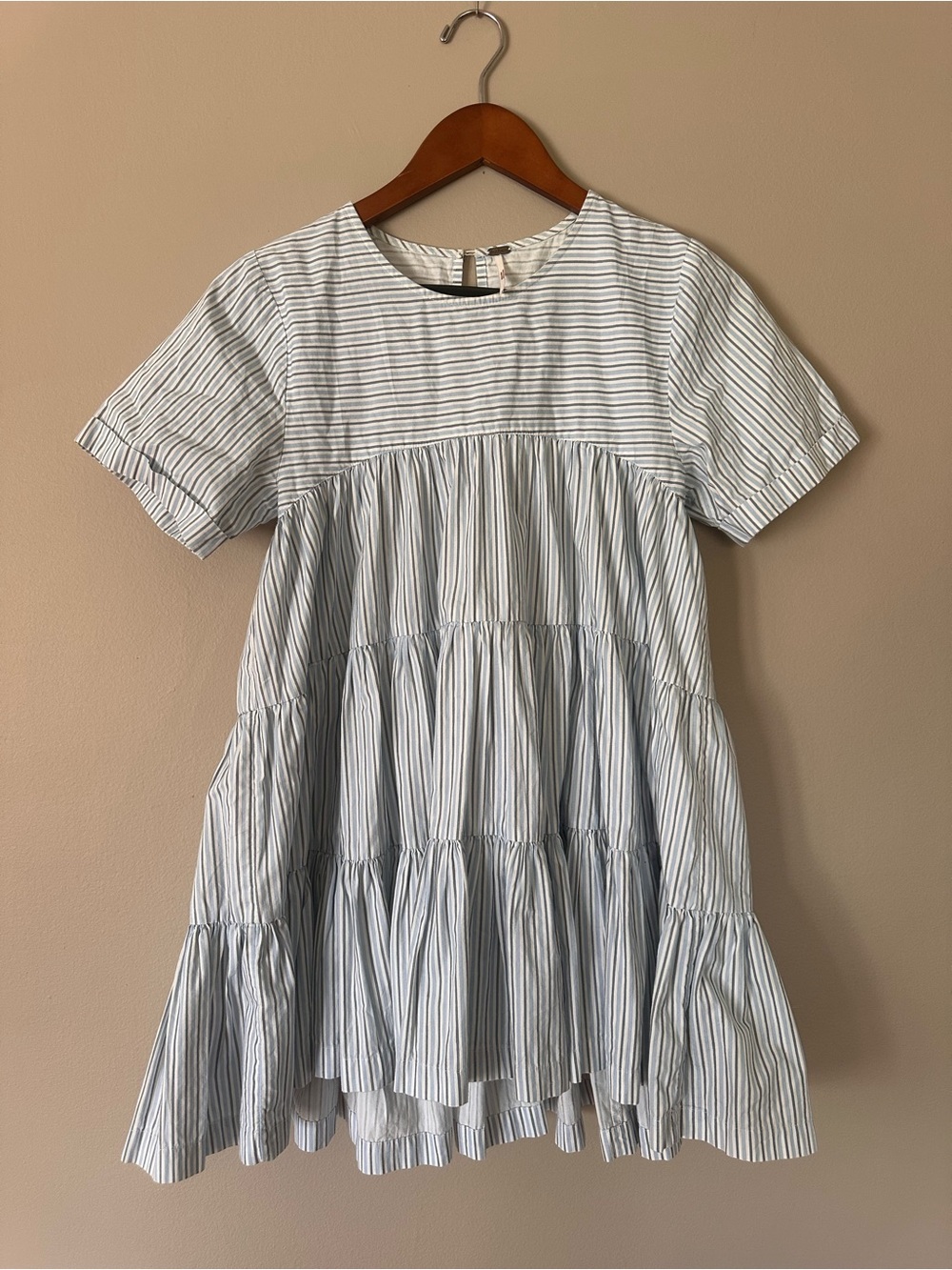 Free People Light Blue & White Striped Tiered Mini Dress